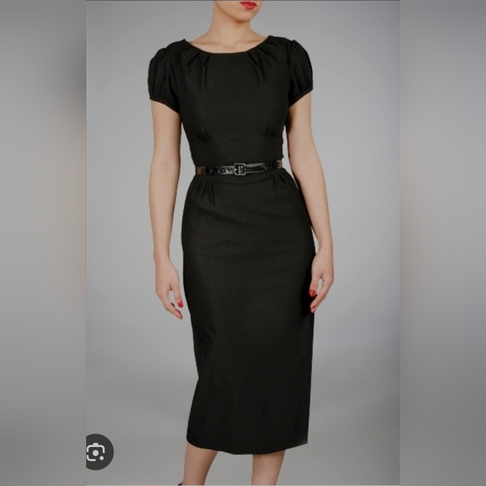 Stop Staring Black Midi Sheath Dress with Crew Neck